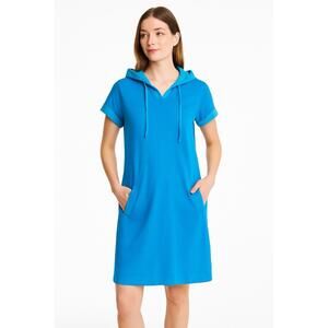 Chico's Blue Hooded Dress Size 0 (S/M) Pocketed‎ Lounge Sporty Coastal Casual